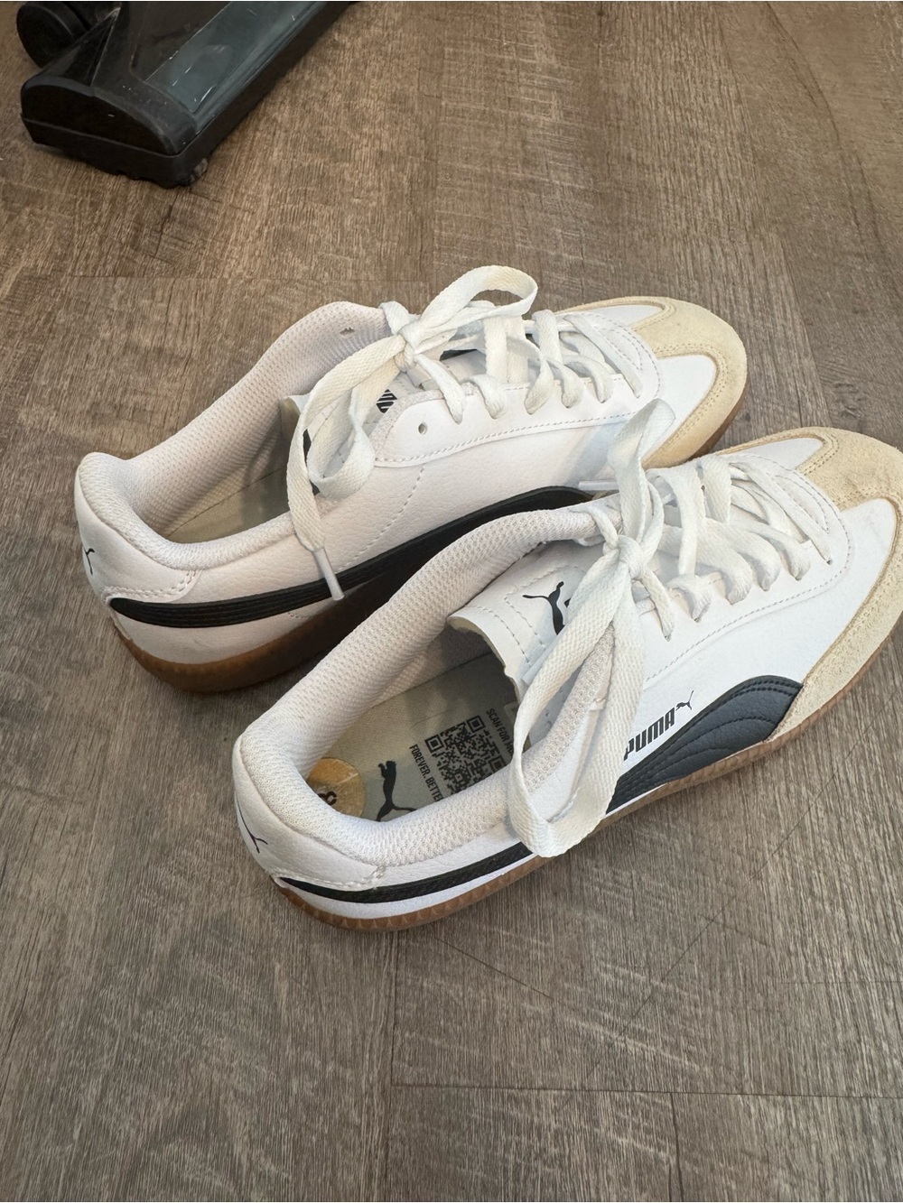 Puma White and Black Low-Top Sneakers with Gum Sole